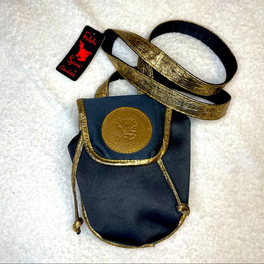 Vintage Carlos Falchi black and gold crossbody bag